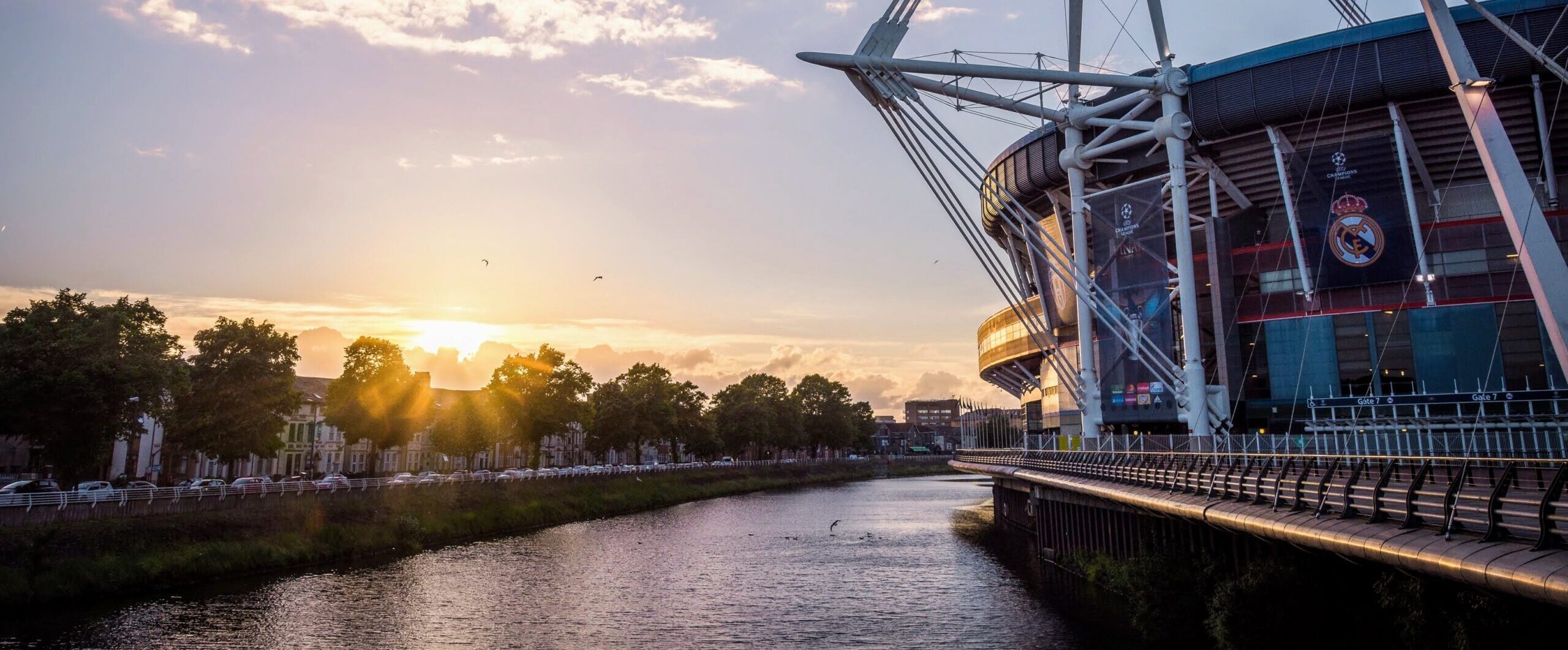 Millenium stadium and river Taff with Taff embankment